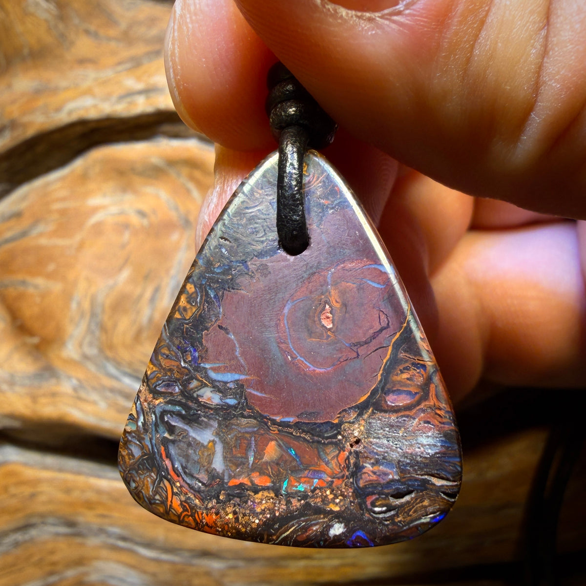 Half Price Card! 29 x 24mm - Drilled Tribal Queensland Boulder Opal Necklace