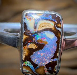 Sterling Silver - Solid Australian Tribal Boulder Opal Ring - Opal Whisperers