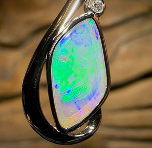 14k White Gold - Solid South Australian Crystal Opal Pendant