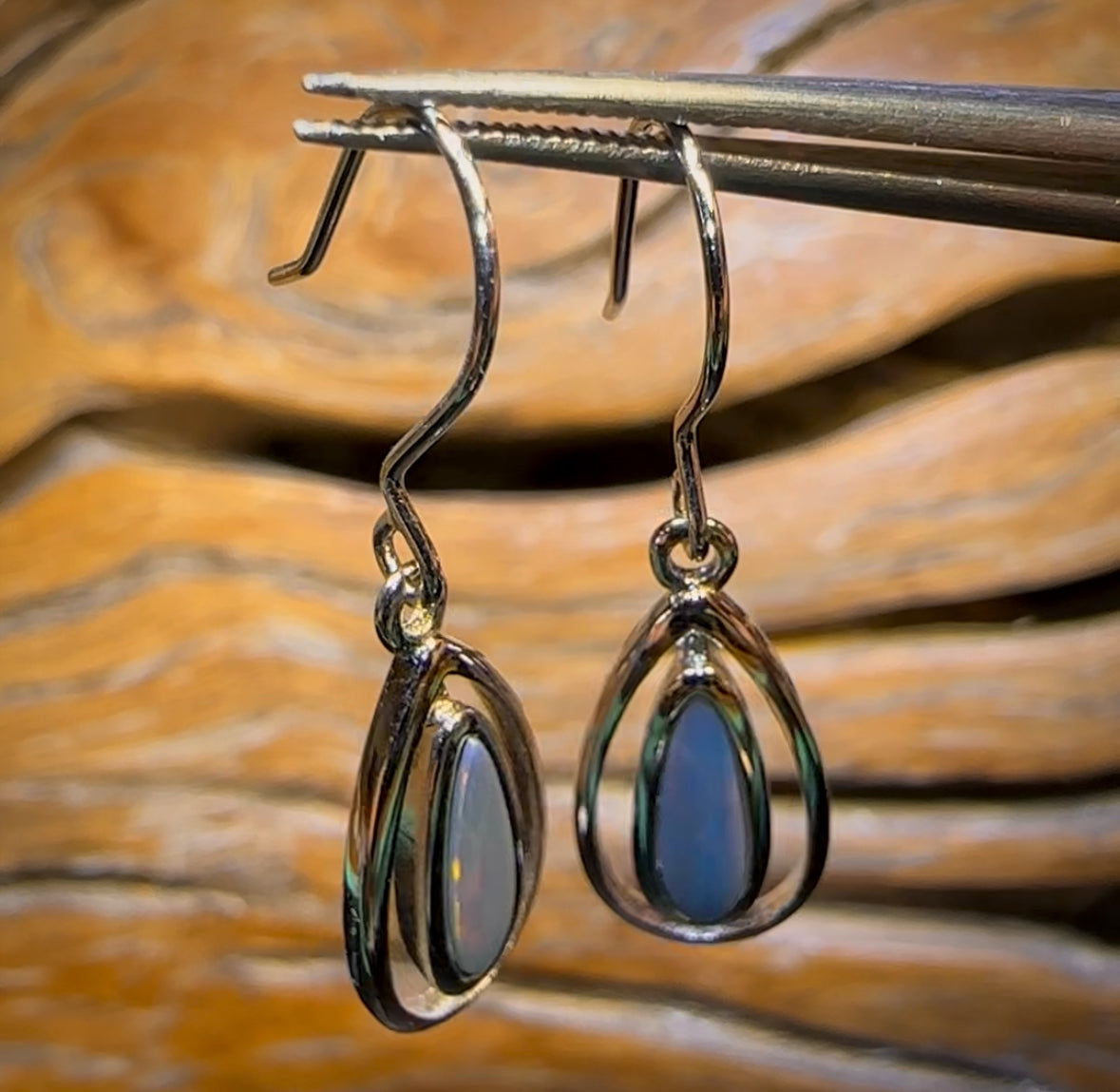 Sterling Silver - Australian Boulder Opal Doublet Hook Earrings