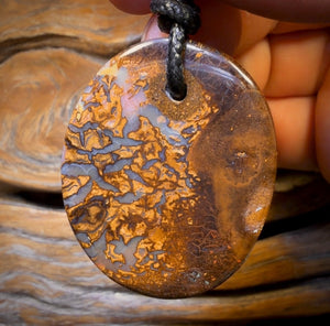 41 x 34mm - Drilled Boulder Opal Pendant w/ Eco Friendly Vegan Cord