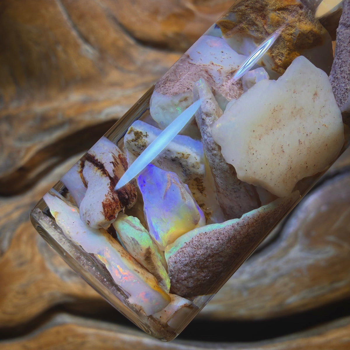 Wild Card!  110.8cts - Vial of Shell Fossil Opal from South Australia