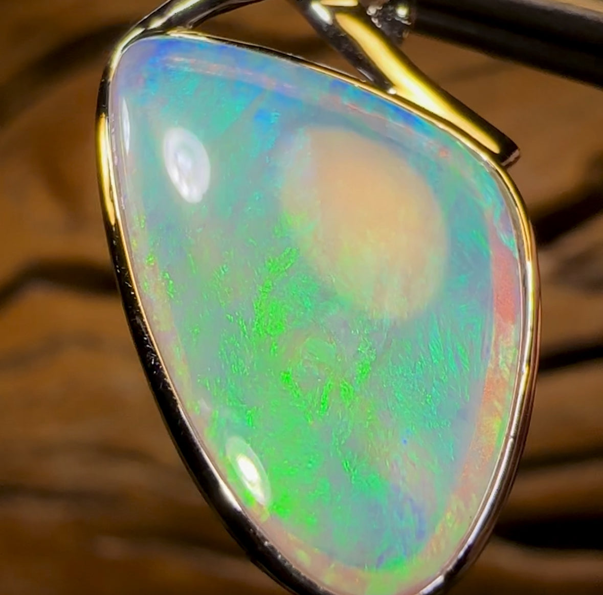 14k White Gold - Large Solid South Australian Crystal Opal Pendant