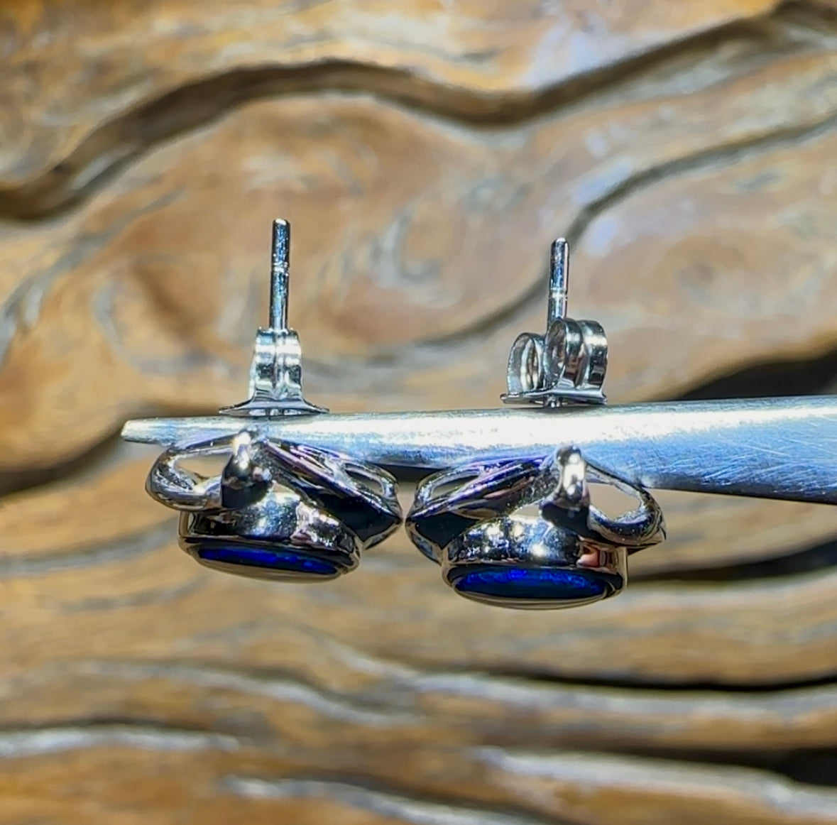 14k White Gold - Queensland Boulder Opal Doublet Earrings. Old Gold Price - Opal Whisperers