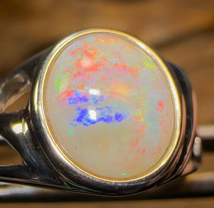 St. Silver - Large South Australian Crystal Opal Ring Unisex - Opal Whisperers