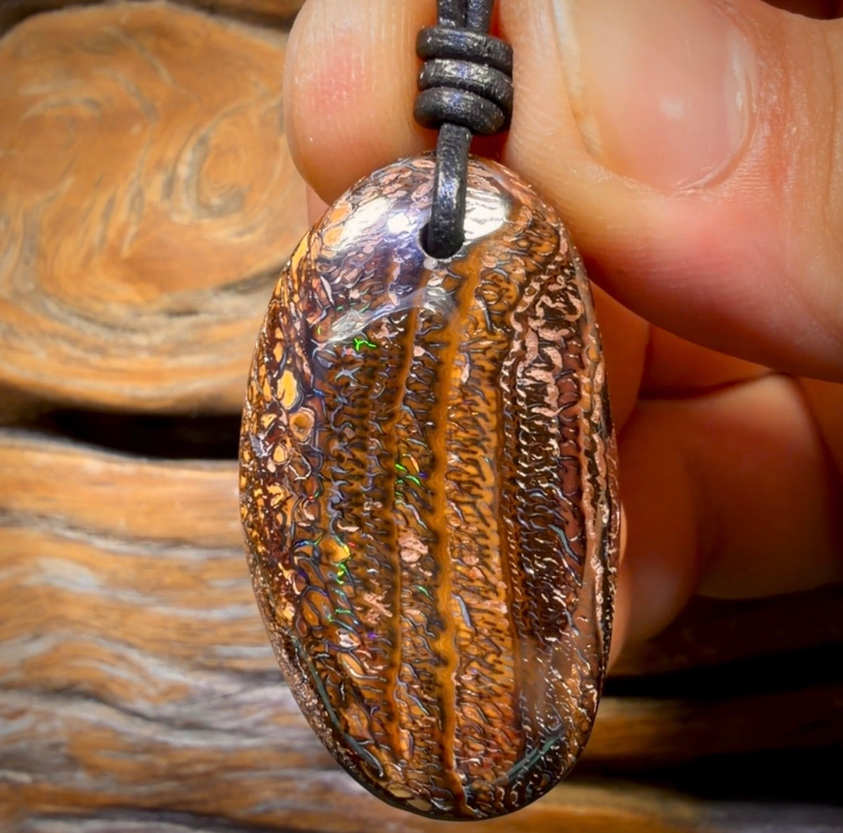 38 x 21mm - Drilled Tribal Queensland Boulder Opal Necklace