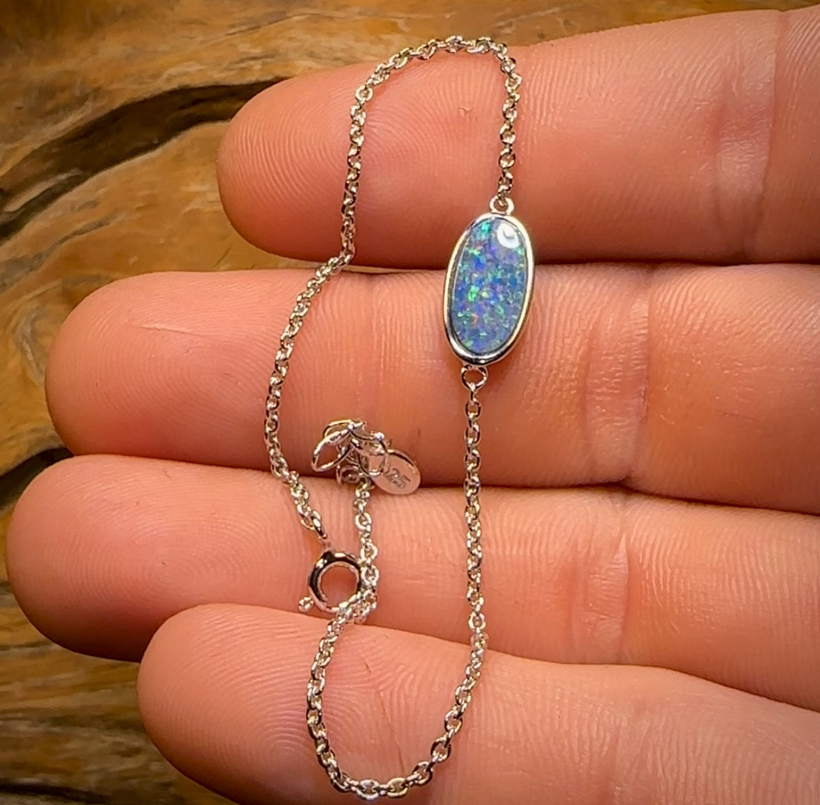 Sterling Silver - Australian Boulder Doublet Opal Bracelet