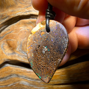 Half Price Card! 33 x 23mm - Drilled Tribal Queensland Boulder Opal Necklace