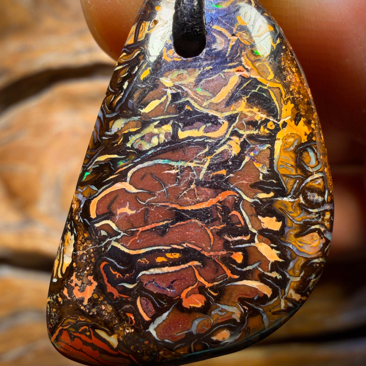 31 x 18mm - Drilled Awesome Tribal Queensland Boulder Opal Necklace Double Sided