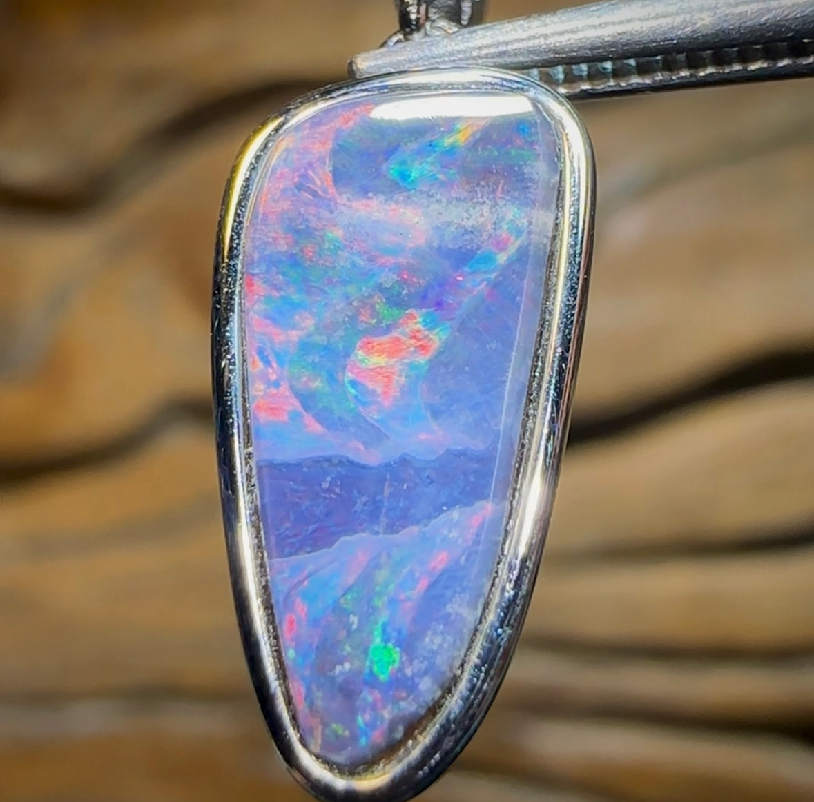 Sterling Silver - SOLID Australian Boulder Opal Pendant. “Fire Waves” - Opal Whisperers