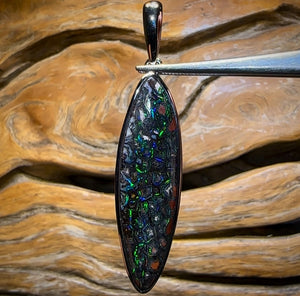 Sterling Silver - “Electric Black” Tribal Boulder Opal UNISEX Pendant