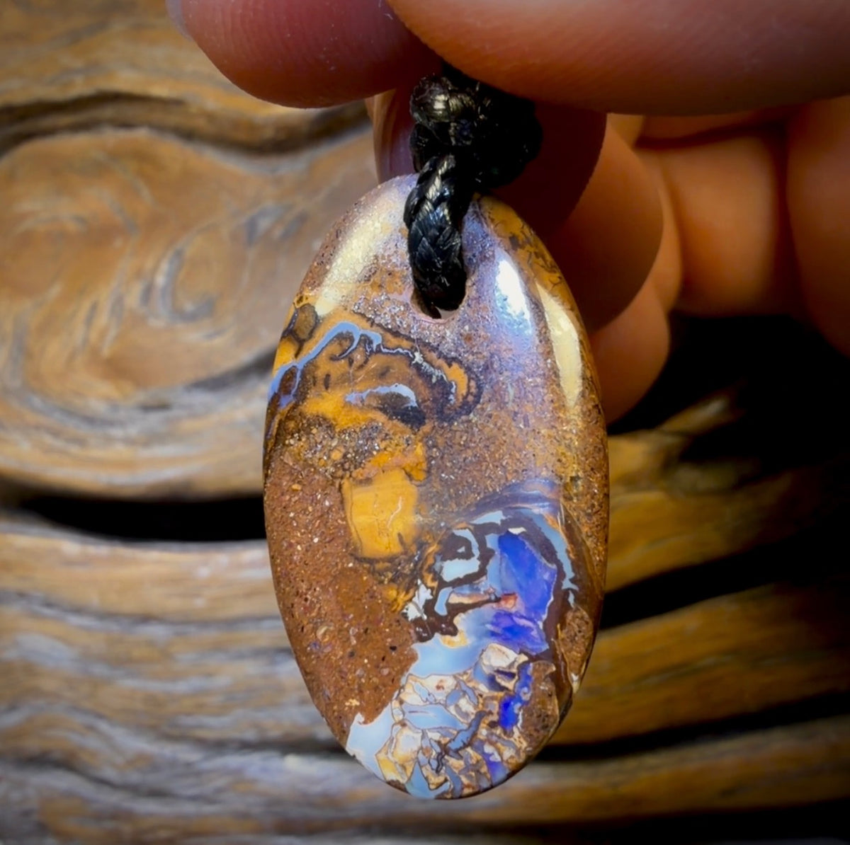 33 x 18mm - Drilled Boulder Opal Pendant w/ Eco Friendly Vegan Cord