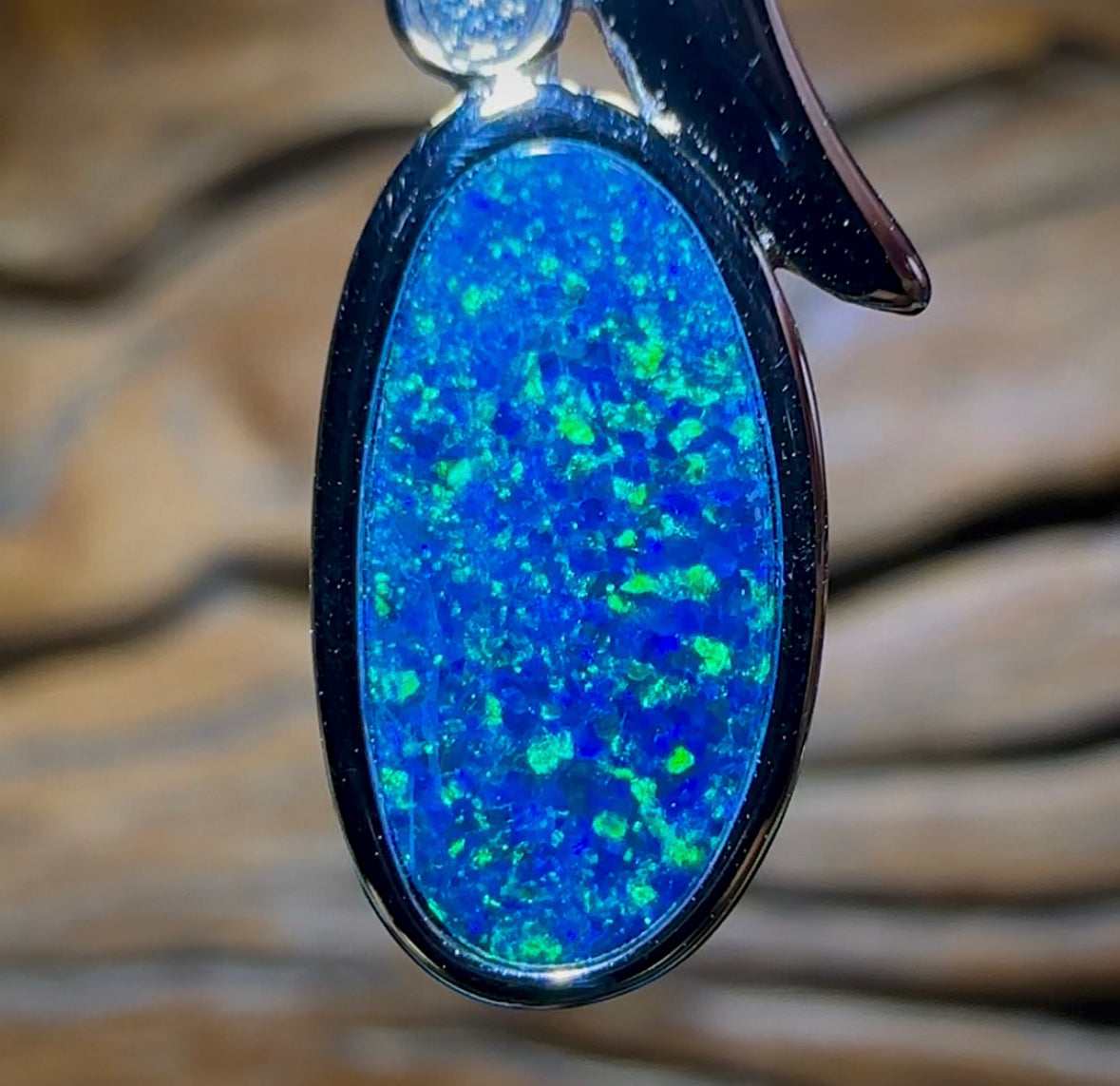 Sterling Silver - Electric Blue Green Queensland Boulder Opal Doublet Pendant - Opal Whisperers