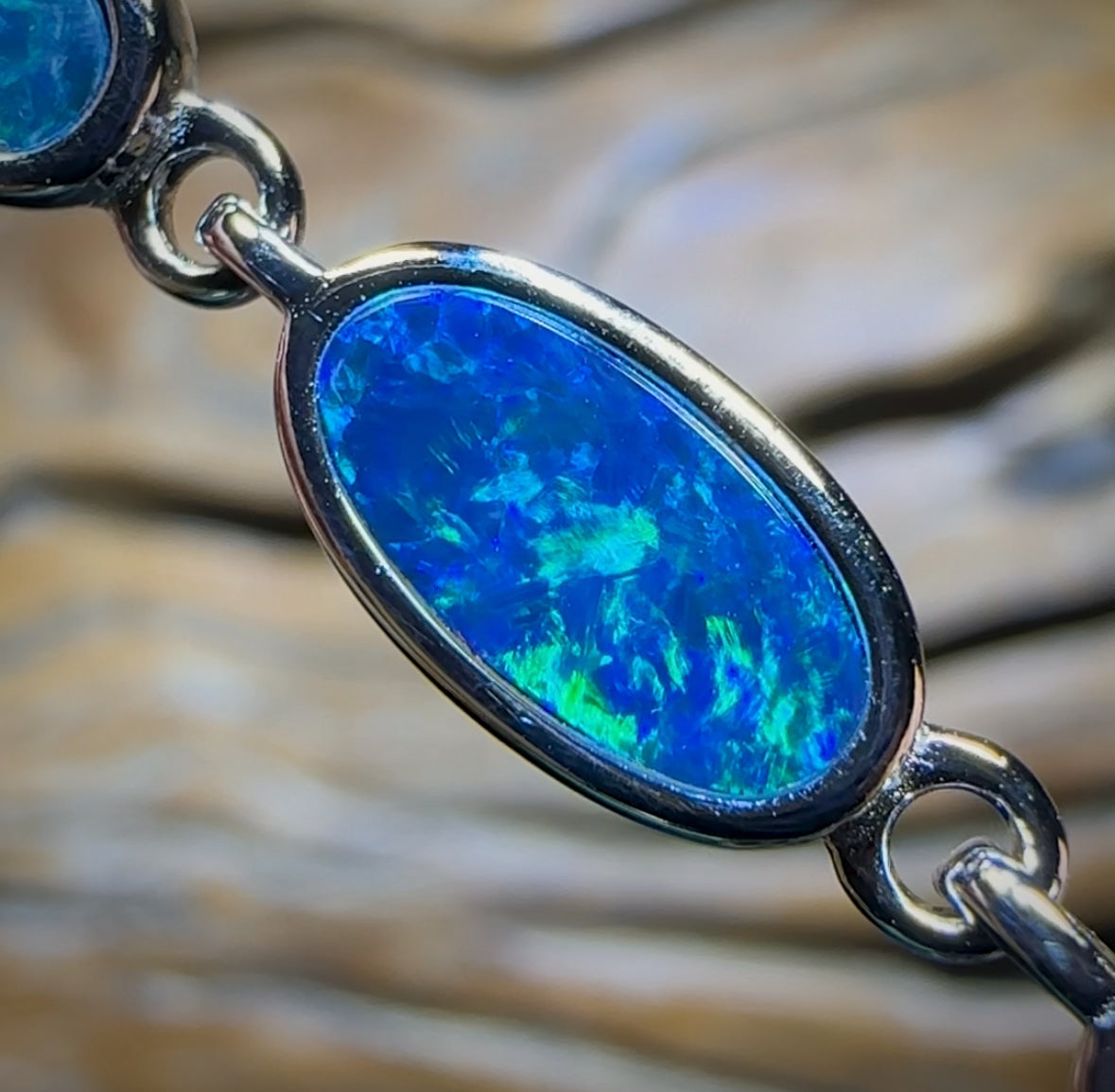 Sterling Silver - Australian Boulder Doublet Opal Bracelet