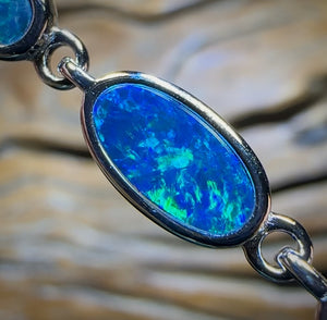 Sterling Silver - Australian Boulder Doublet Opal Bracelet
