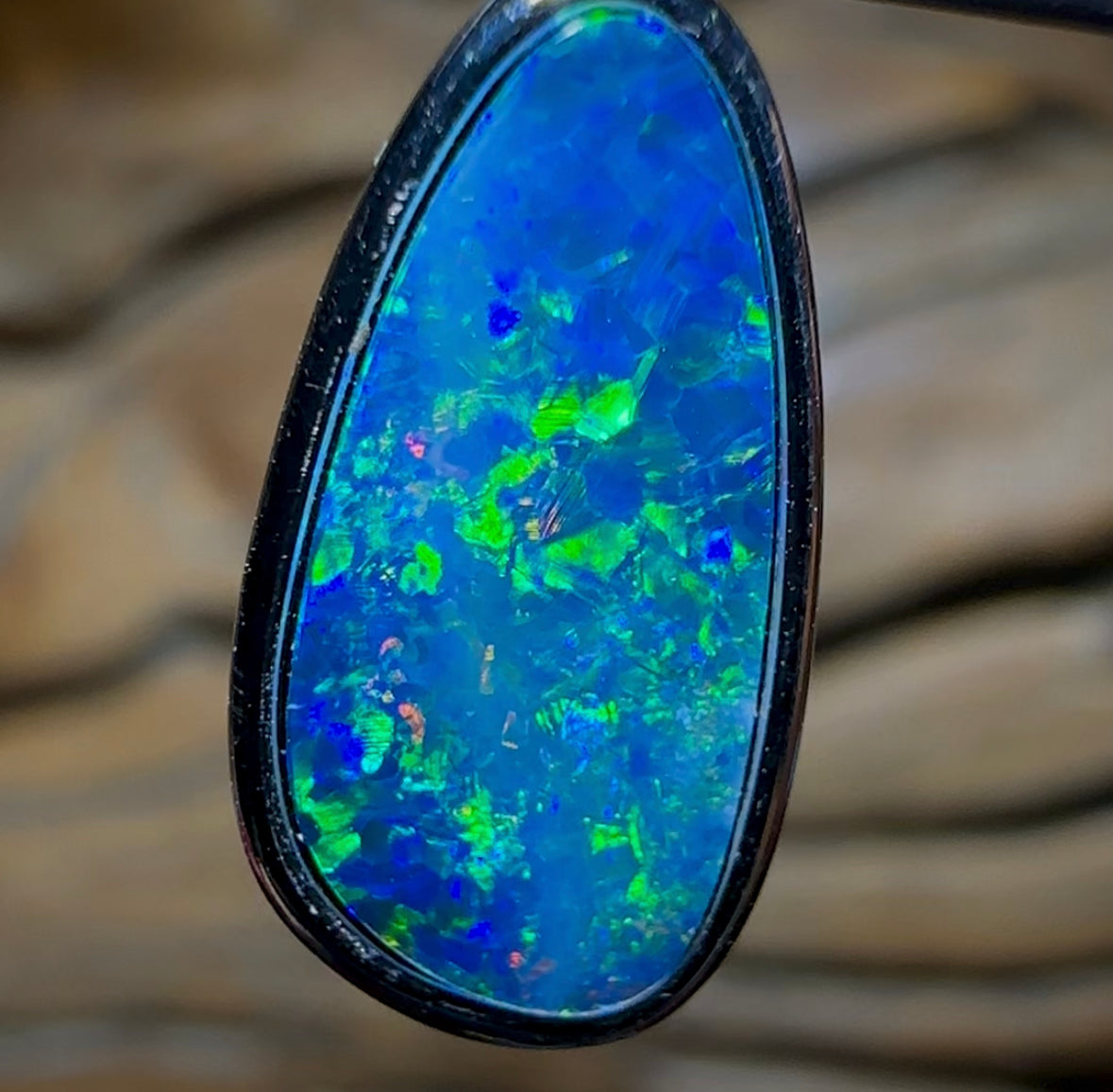 Sterling Silver - Large Queensland Boulder Opal Doublet Pendant Best Blue Green - Opal Whisperers