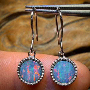 Sterling Silver - Australian Boulder Opal Doublet Hook Earrings