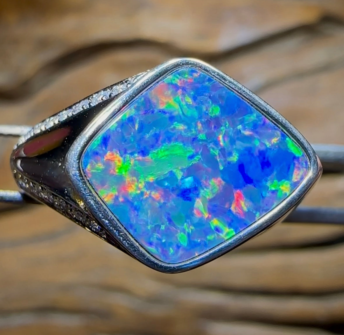 Sterling Silver - Large Unisex Queensland Boulder Opal Doublet Ring - Opal Whisperers