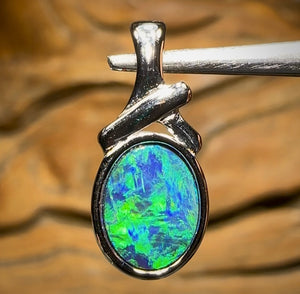 Sterling Silver - Blue/Green Australian Boulder Opal Doublet Pendant - Opal Whisperers