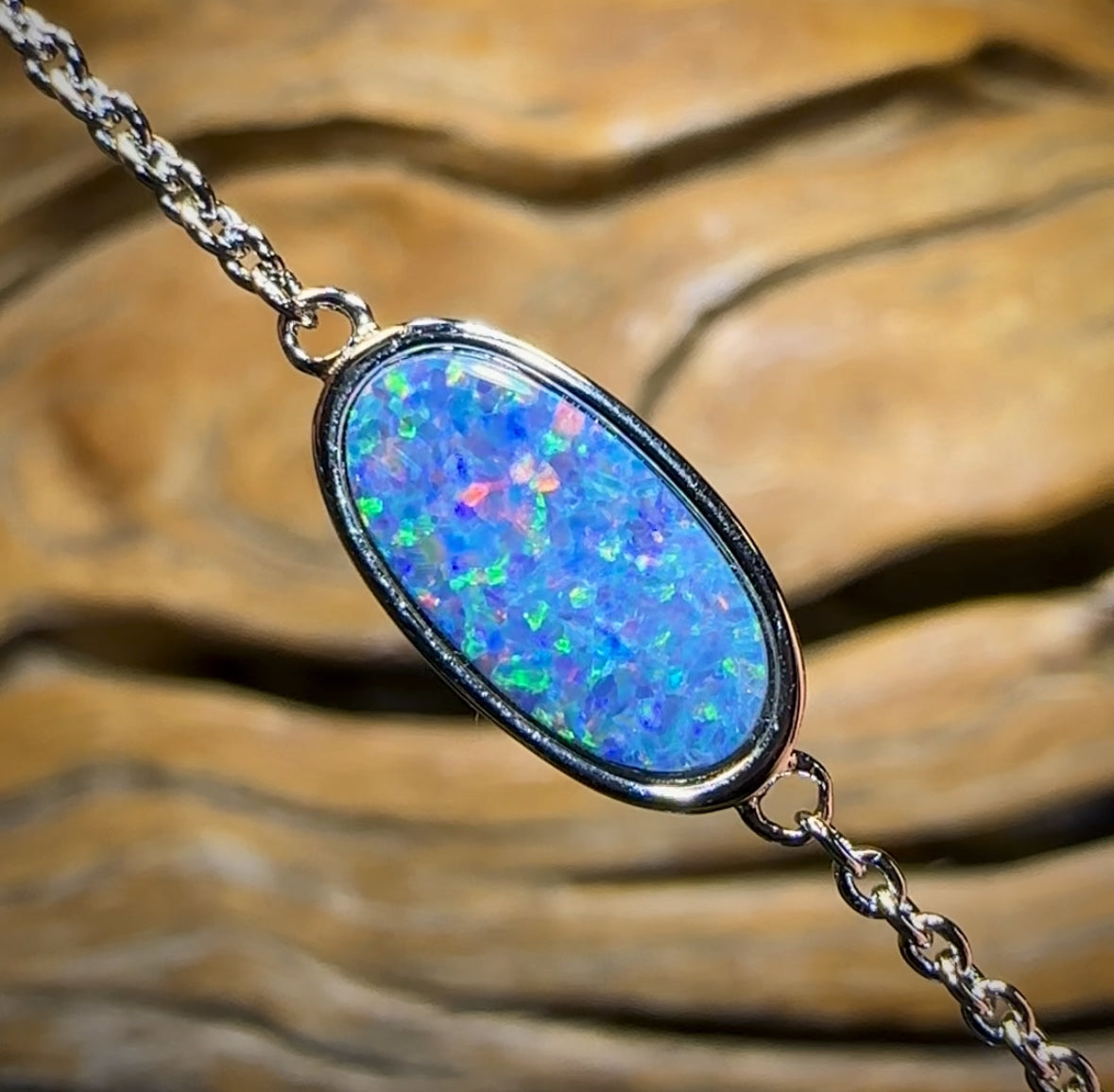 Sterling Silver - Australian Boulder Doublet Opal Bracelet