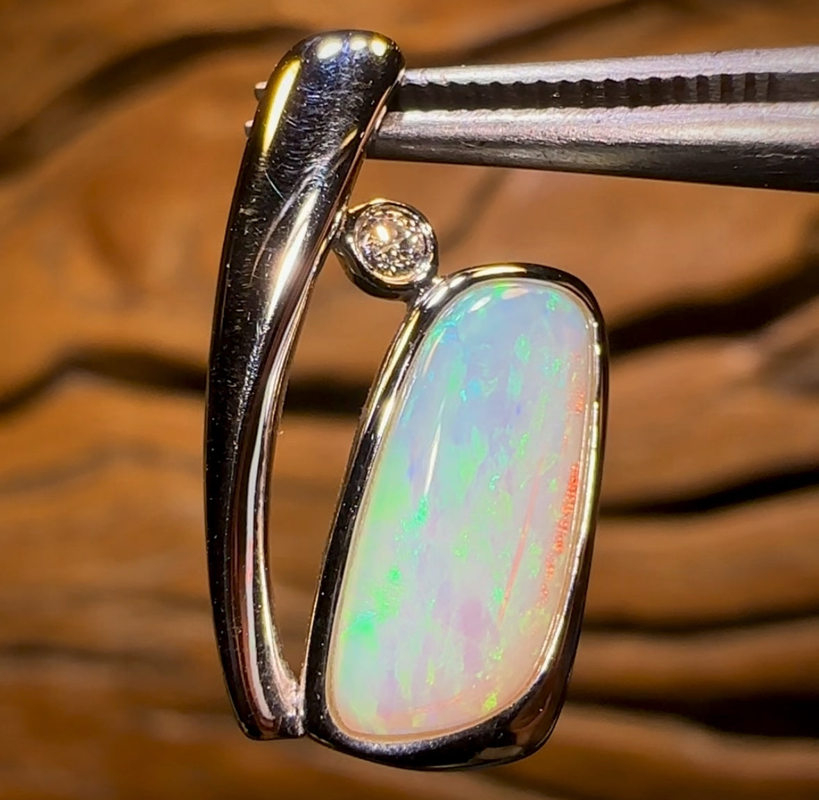 14k White Gold - Solid South Australian Crystal Opal Pendant