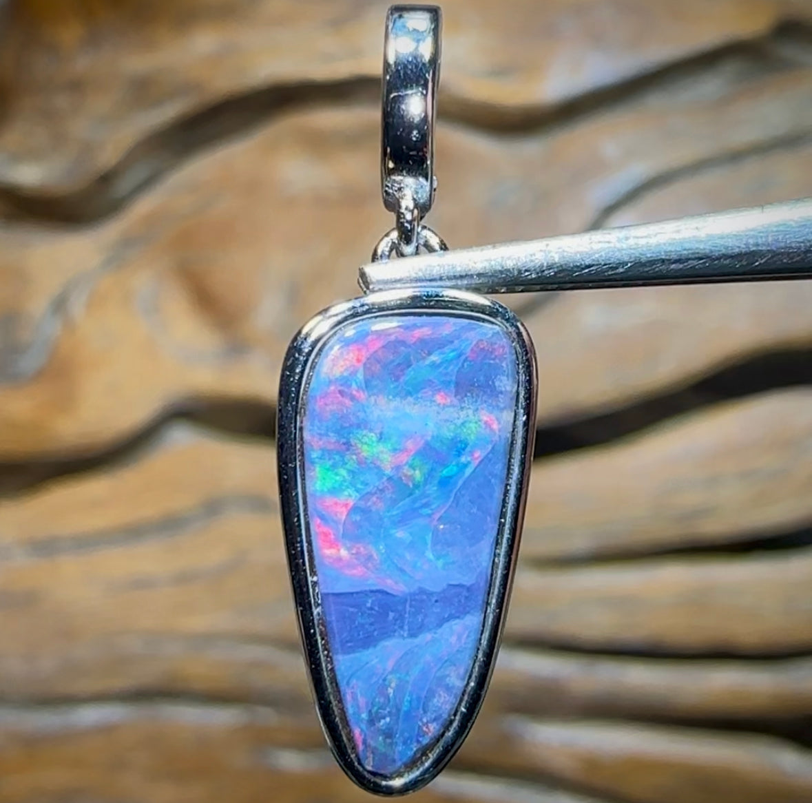 Sterling Silver - SOLID Australian Boulder Opal Pendant. “Fire Waves” - Opal Whisperers