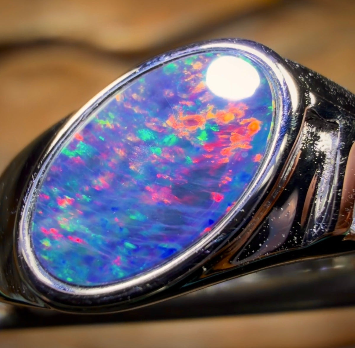 Sterling Silver - Queensland Boulder Opal Doublet Ring UNISEX Fire