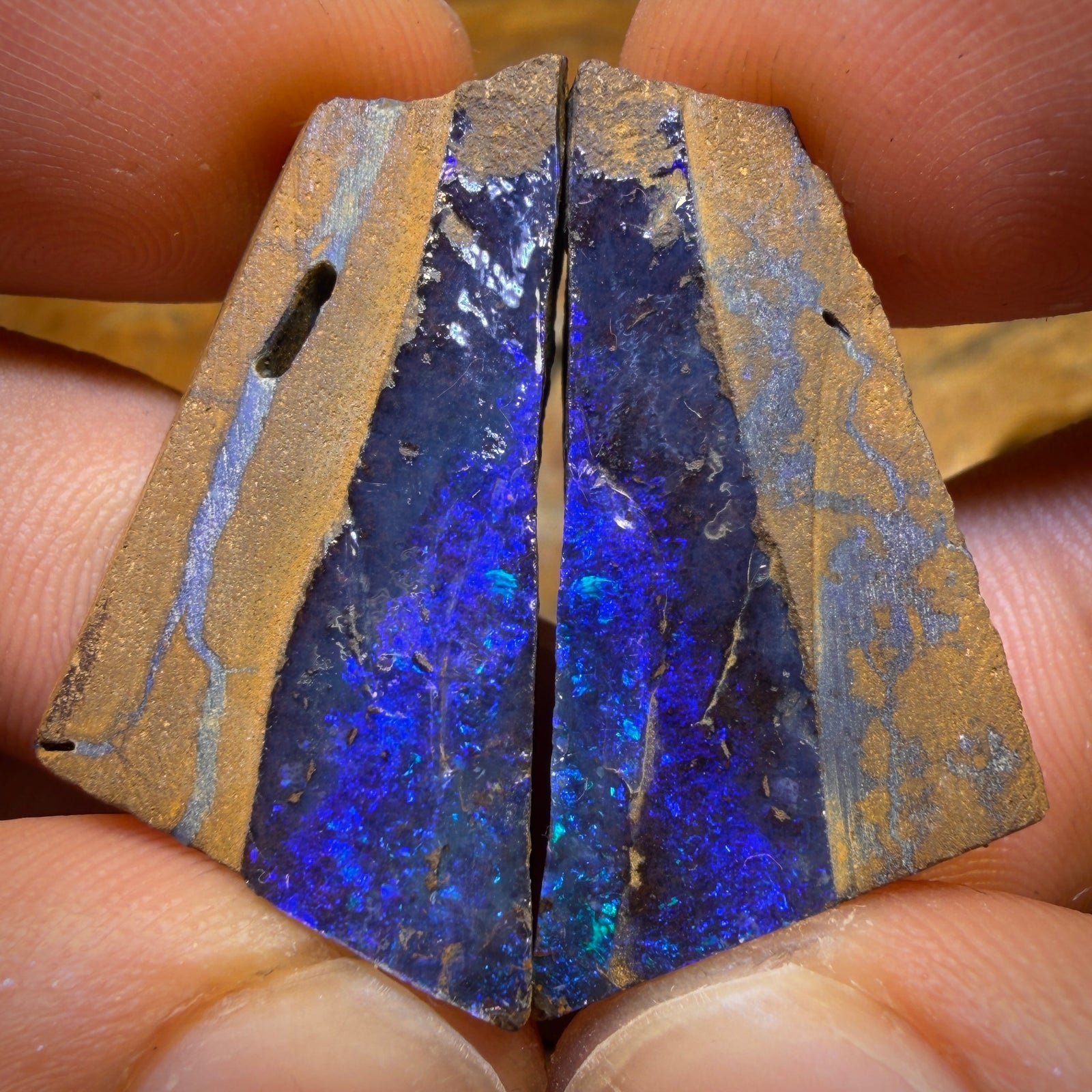 72.8cts - Australian Boulder Seam Opal Rough Pair. Natural Split
