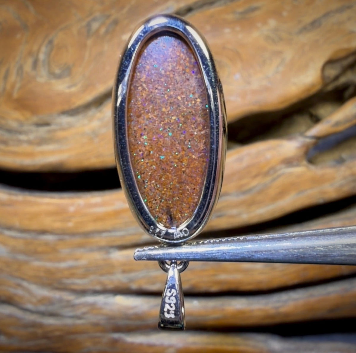 Sterling Silver - Solid Tribal Boulder Opal Pendant UNISEX