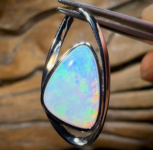 Sterling Silver - Solid South Australian Crystal Opal Pendant. Large Quality Opal