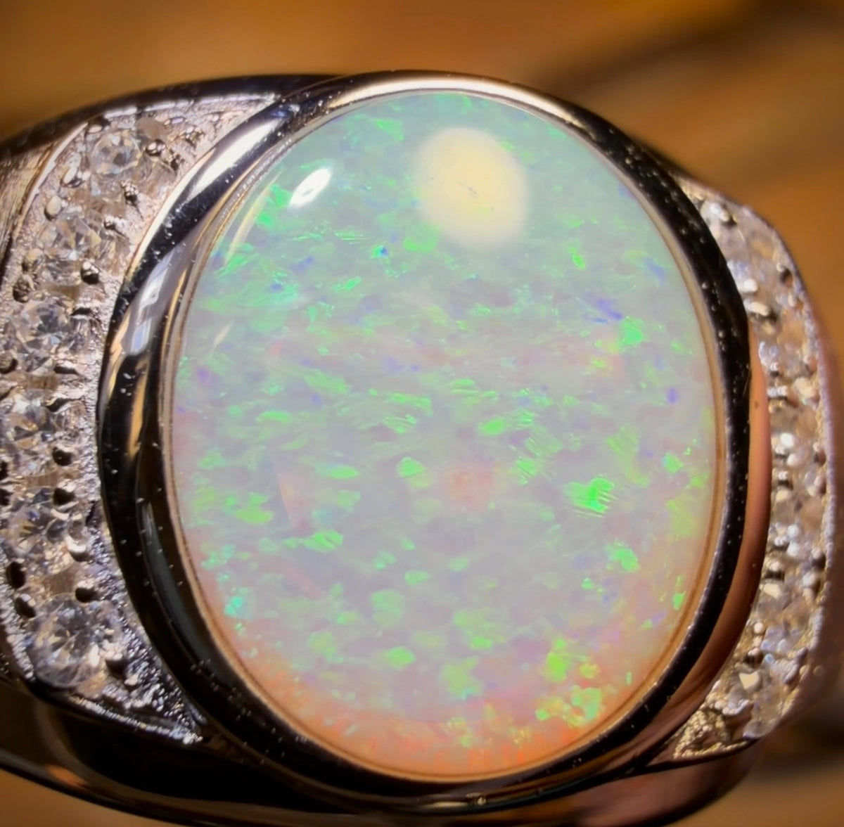 Sterling Silver  - Large Unisex Solid South Australian Crystal Opal Ring