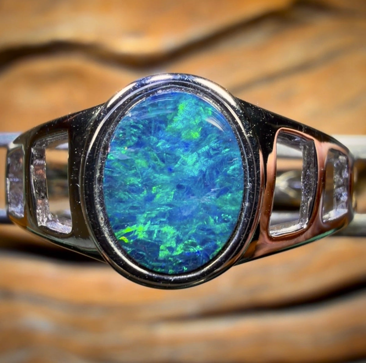 Sterling Silver - Queensland Boulder Opal Doublet Ring UNISEX
