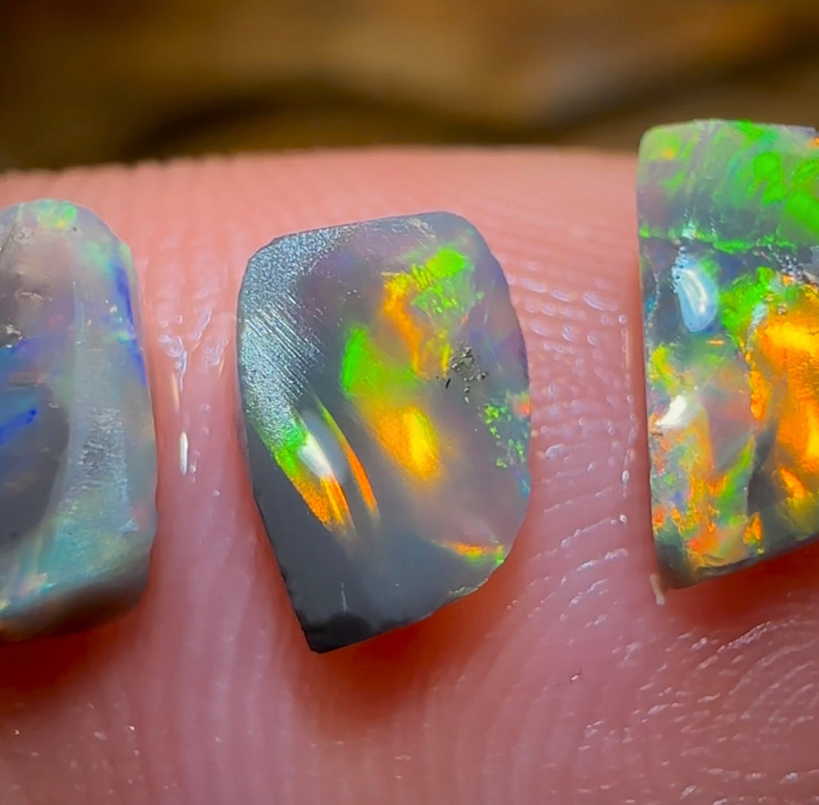 1.4cts - Top Top 3x Lightning Ridge Black Opal Rub Parcel Wonderful Color/Pattern Combo - Opal Whisperers