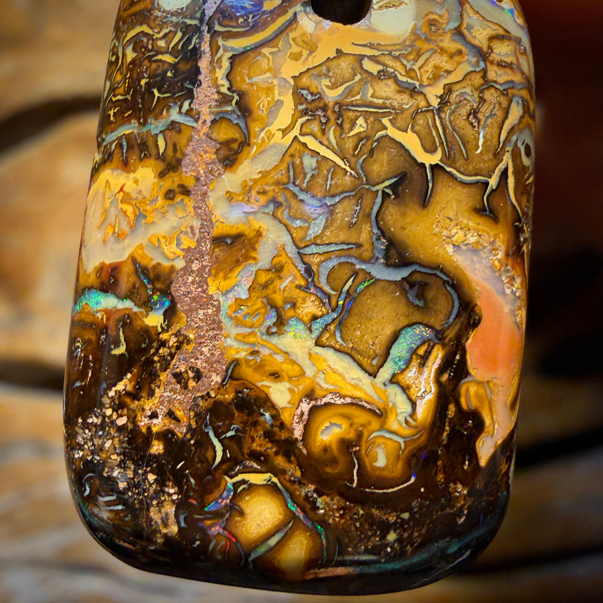 Dad! 29 x 20mm - Drilled Cool Tan / Yellow Tribal Queensland Boulder Opal Necklace