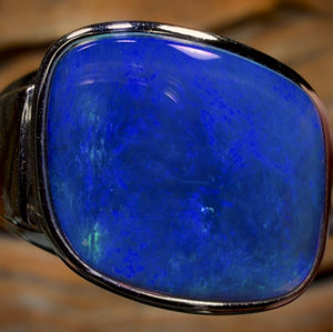 Sterling Silver - XLarge Unisex Queensland Boulder Opal Doublet Ring UNISEX