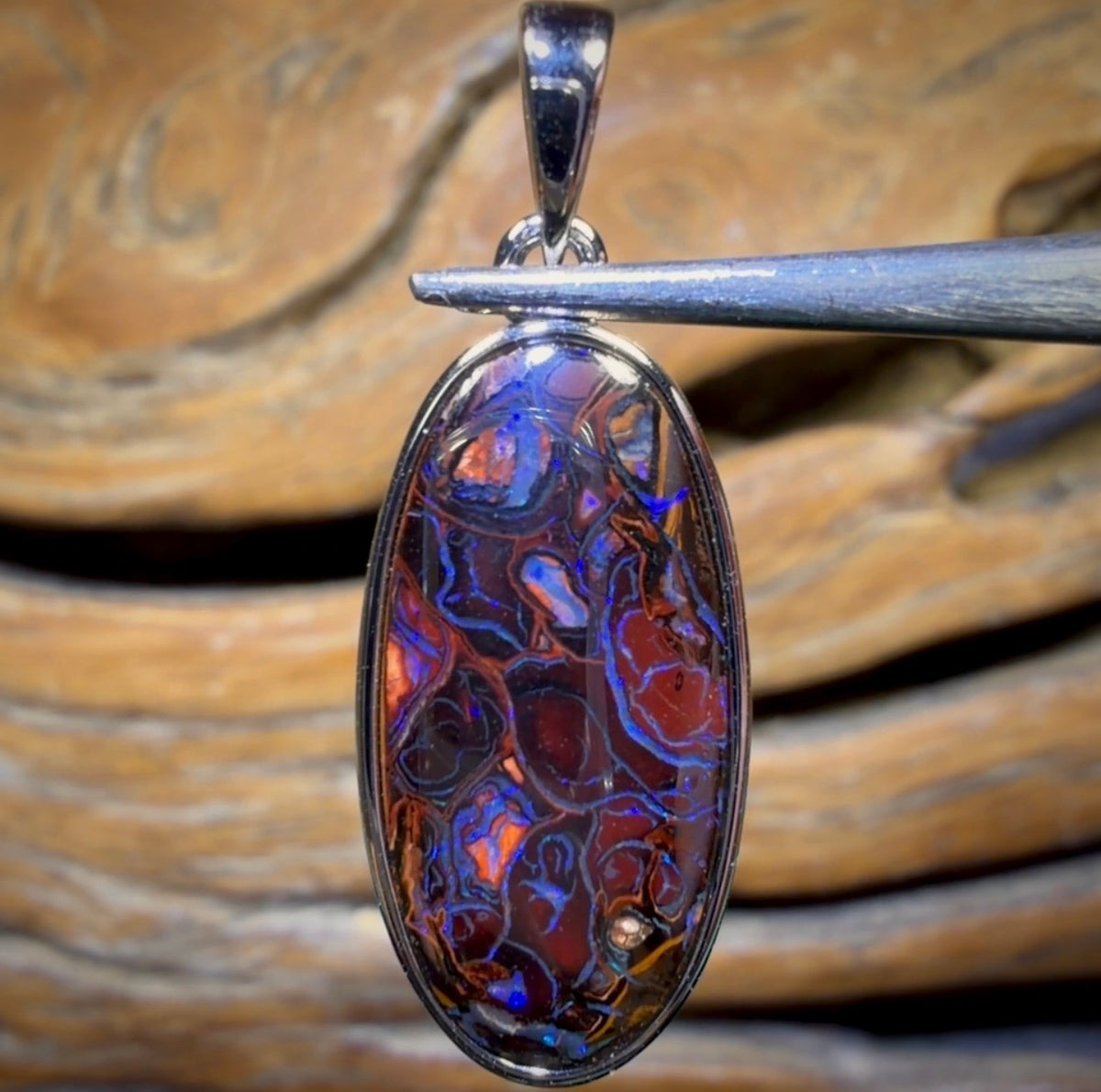 Sterling Silver - Solid Tribal Boulder Opal Pendant UNISEX