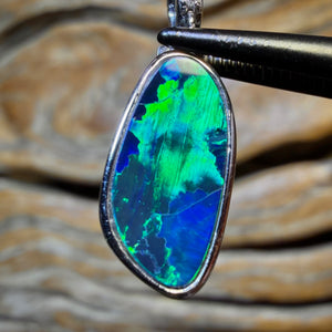 14k White Gold - Green Hornet Queensland Boulder Opal Doublet Pendant