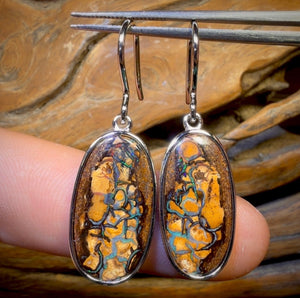 Sterling Silver - Solid Queensland Boulder Opal Earrings