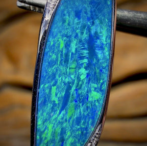 14k White Gold - “Malibu Waters”Queensland Boulder Opal Doublet Pendant