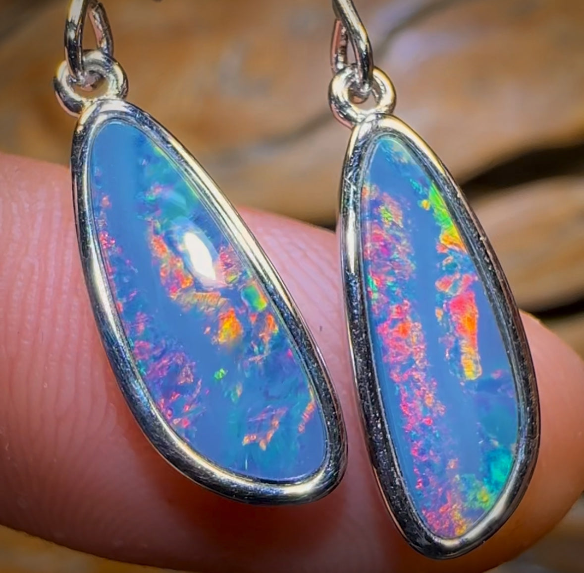 Sterling Silver - Top Australian Boulder Opal Doublet Hook Earrings with Red