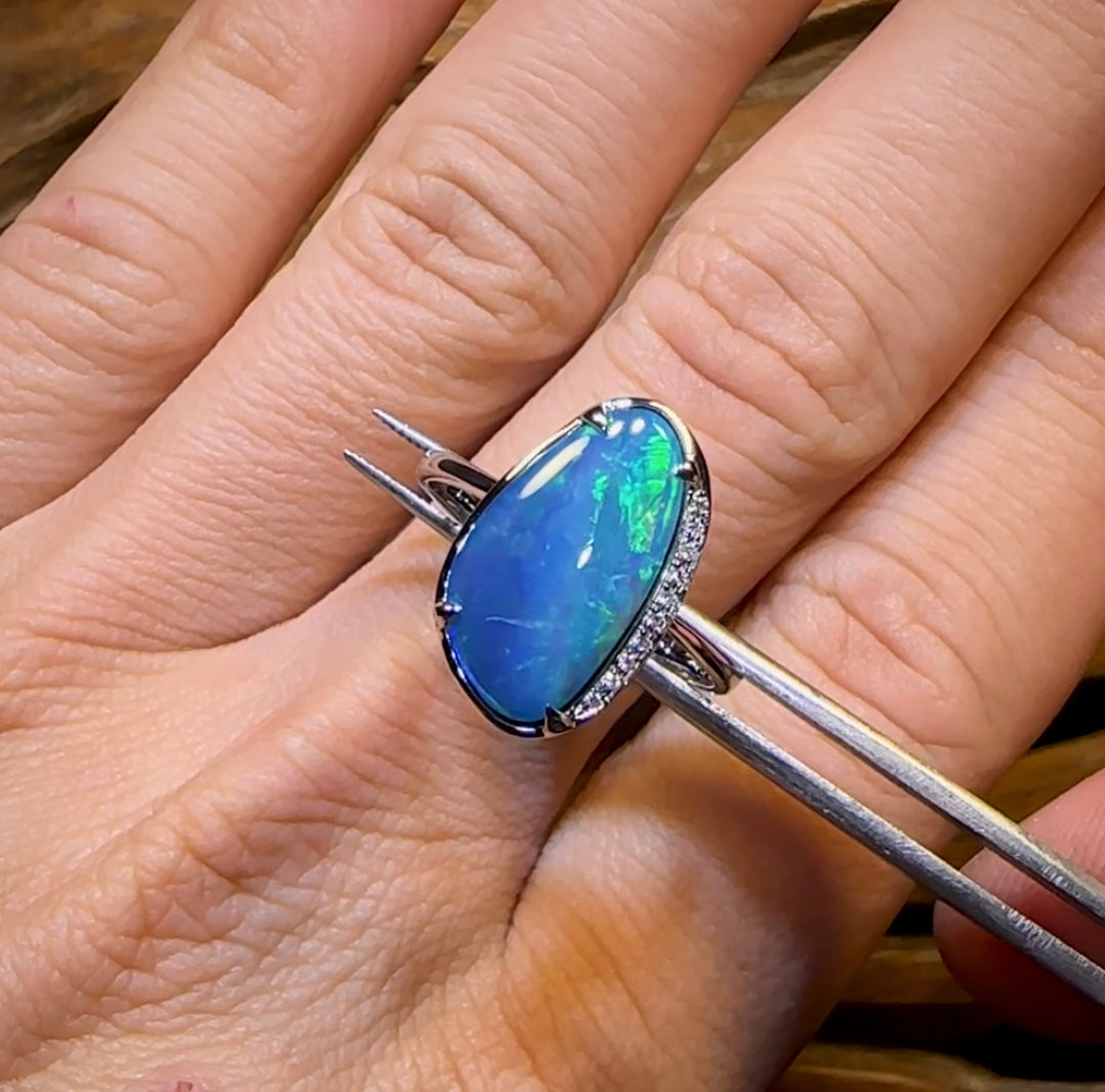 14k White Gold - Queensland Boulder Opal Doublet Ring - Opal Whisperers