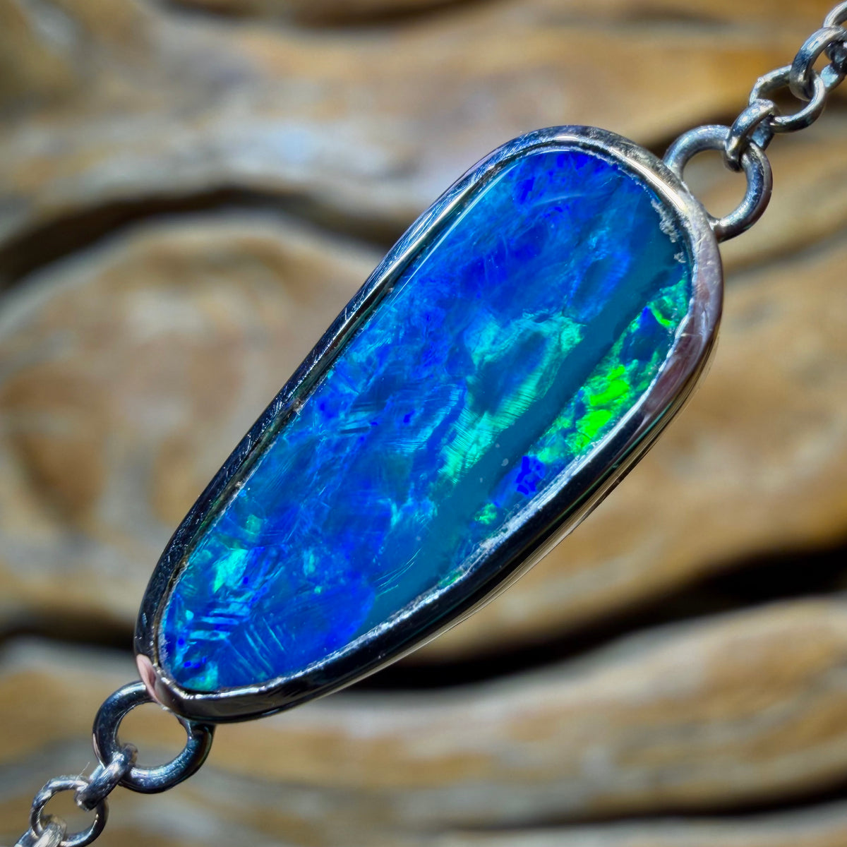 Sterling Silver - Australian Boulder Doublet Opal Bracelet