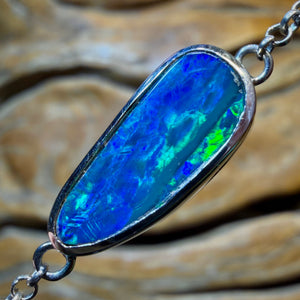 Sterling Silver - Australian Boulder Doublet Opal Bracelet