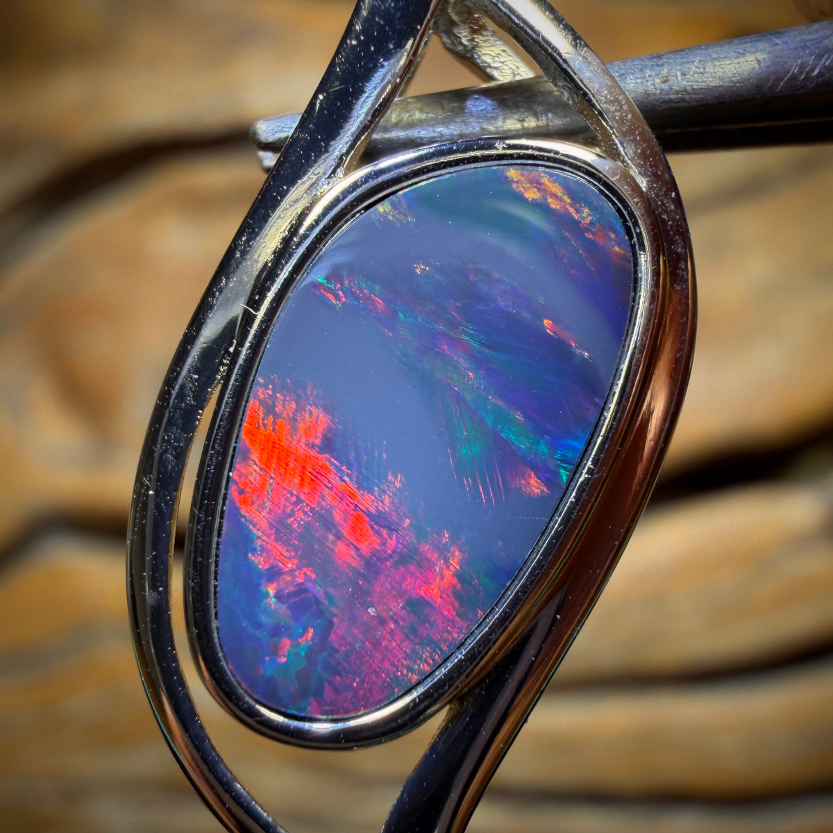 Sterling Silver - Red Sunset Australian Boulder Opal Doublet Pendant