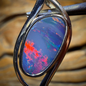 Sterling Silver - Red Sunset Australian Boulder Opal Doublet Pendant