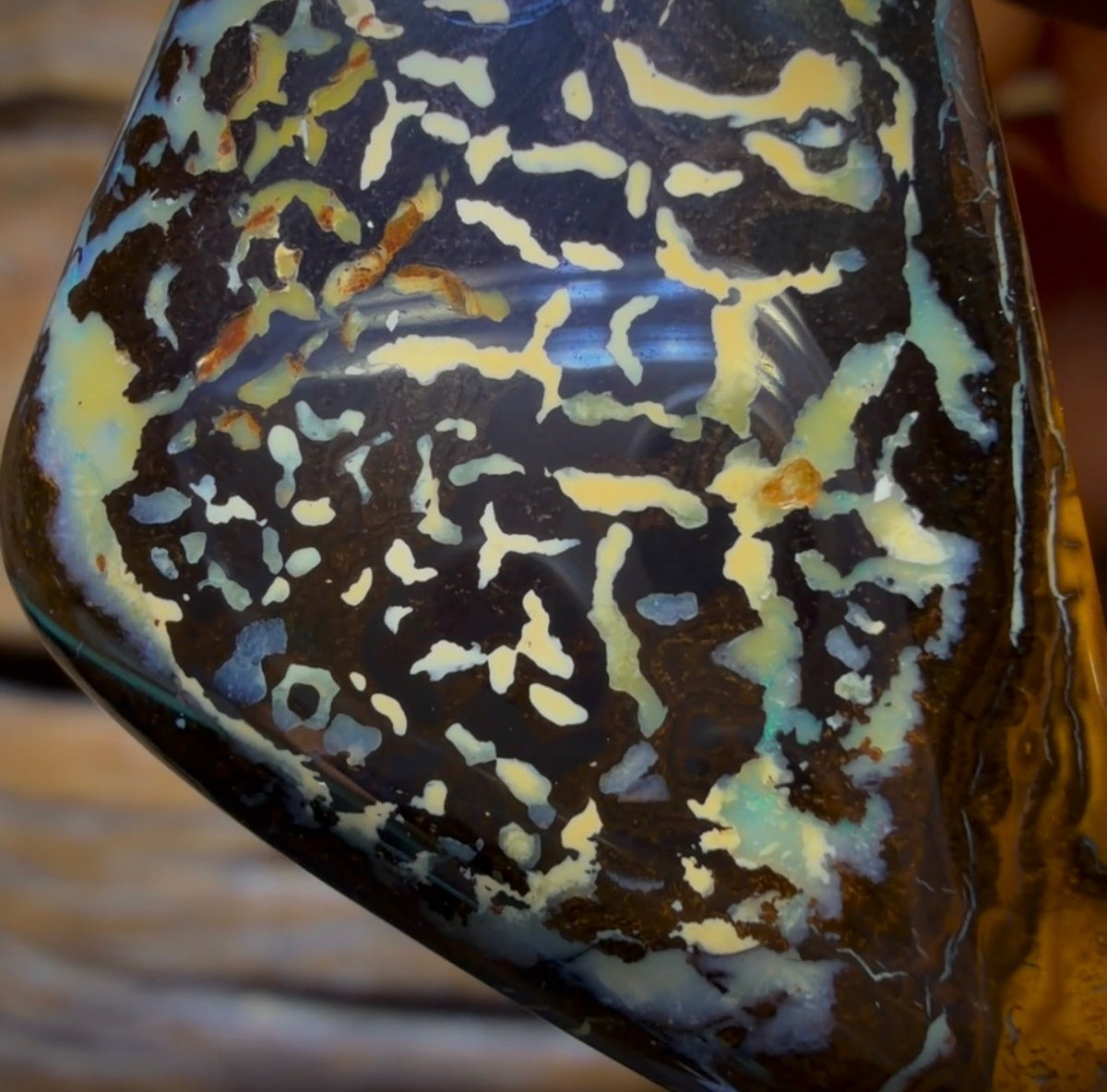 37 x 23mm - Drilled Black Boulder Tribal Opal Pendant w/ Eco Friendly Vegan Cord