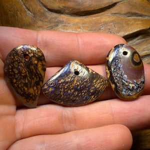 76.2cts - 3x Drilled Tribal Queensland Boulder Opals. BARGAIN Wholesale Parcel