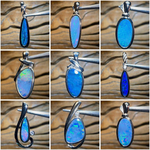 Sterling Silver - WHOLESALE 9 PIECE PARCEL of Australian Boulder Opal Doublet Pendants