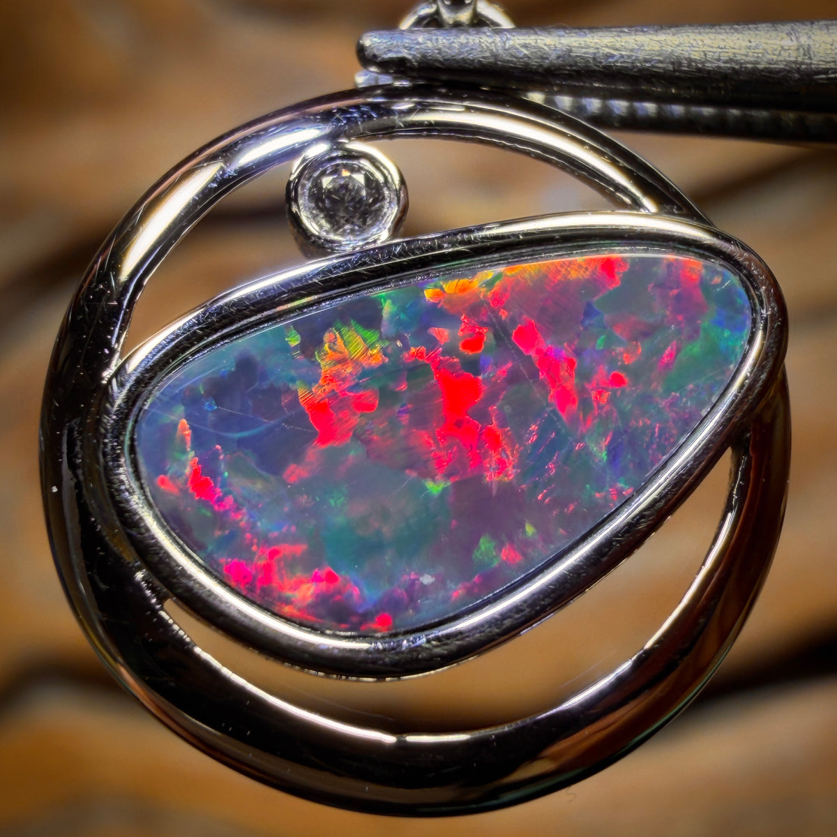Sterling Silver - TOP TOP RED FIRE Queensland Boulder Opal Doublet Pendant