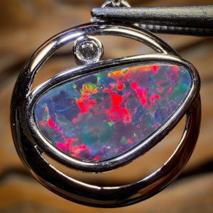 Sterling Silver - TOP TOP RED FIRE Queensland Boulder Opal Doublet Pendant